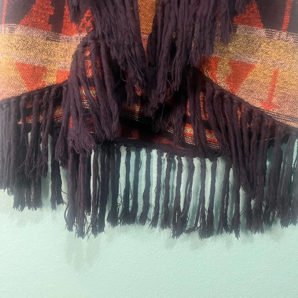 Boho Fringe Aztec Pattern Vest in Rust and Black